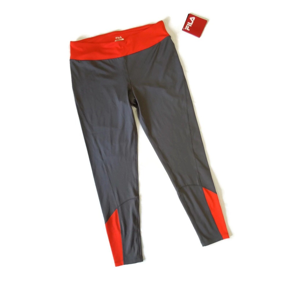FILA women's Fila Eat‎ My Dust Tight Leggings Yoga Pants Gray Orange XL